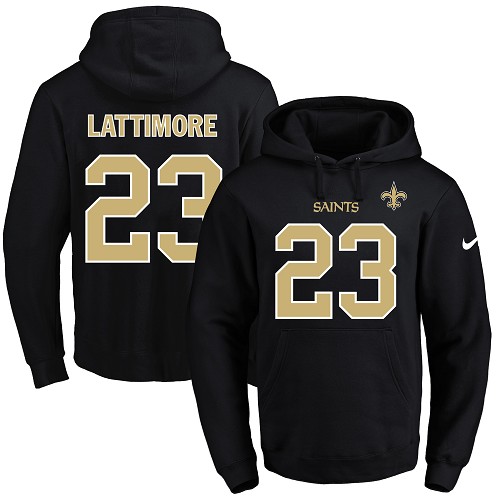 Nike Saints #23 Marshon Lattimore Black Name & Number Pullover NFL Hoodie